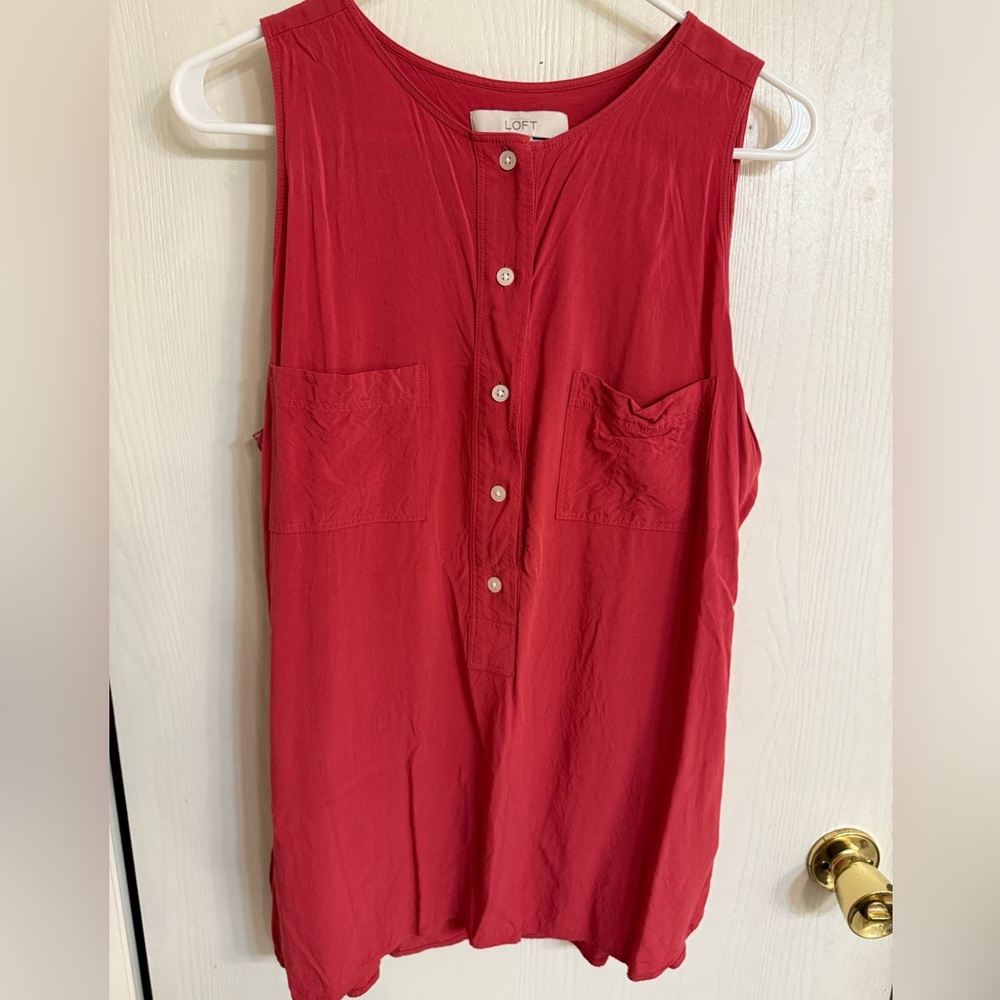 LOFT bright pink/red Rayon button down top size L